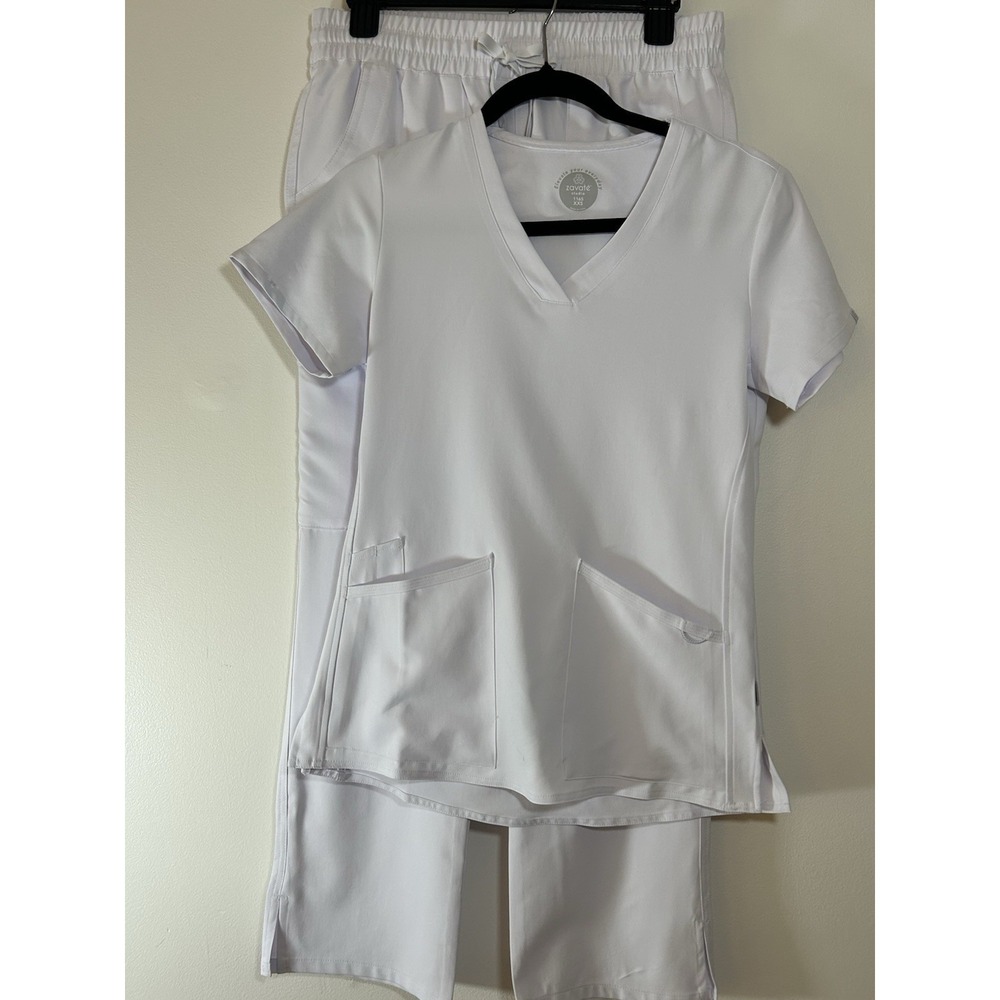 Zavate Studio 1165 White Scrub Top/Straight Leg Pants Set Size XXS